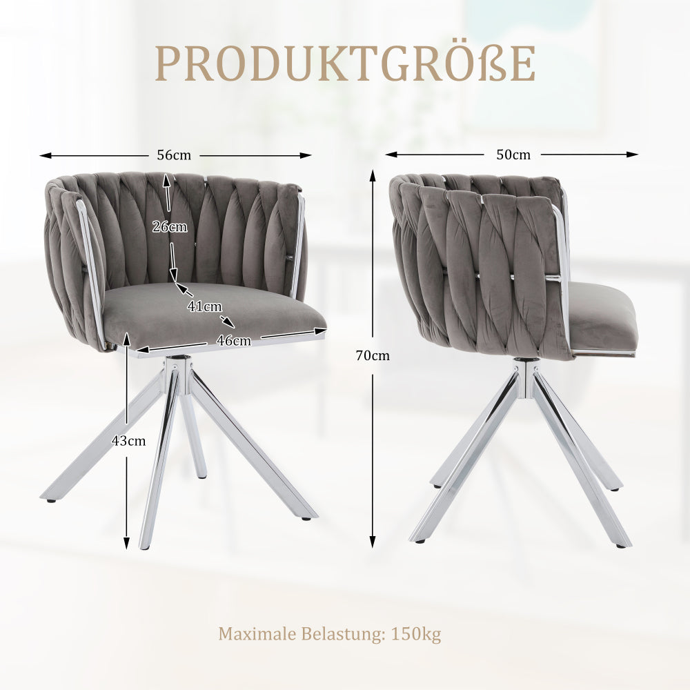 Velvet Dining Chairs, Featuring a Sturdy and Durable Metal Frame, 180° Swivel Function, and Ergonomic Back Support, Offer a Soft and Luxurious Feel, Perfect for Lounge Areas (set of Two).