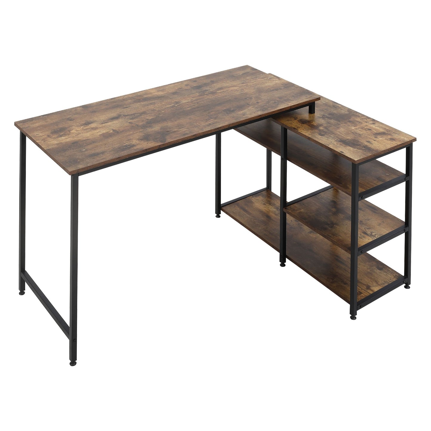 Computertafel – Bureau – Werkplek – Hoekbureau – Computermeubel – Industrieel Design – Houten Planken – Metaal Zwart