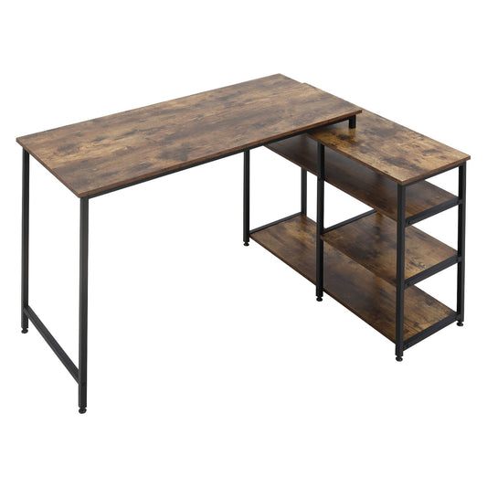 Computertafel – Bureau – Werkplek – Hoekbureau – Computermeubel – Industrieel Design – Houten Planken – Metaal Zwart