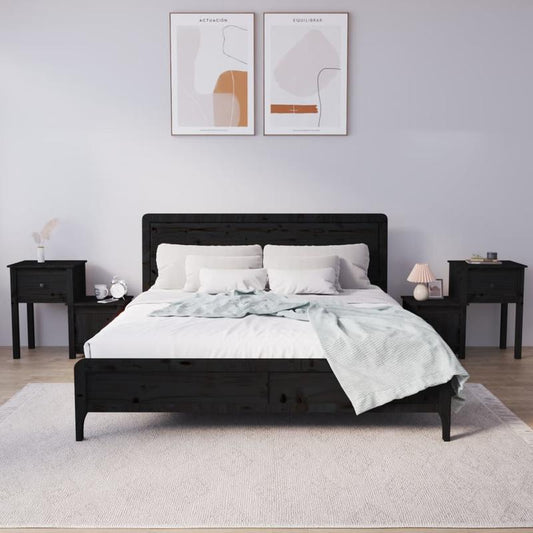 Nachtkastjes 2 st 79.5x38x65.5cm massief grenenhout zwart
