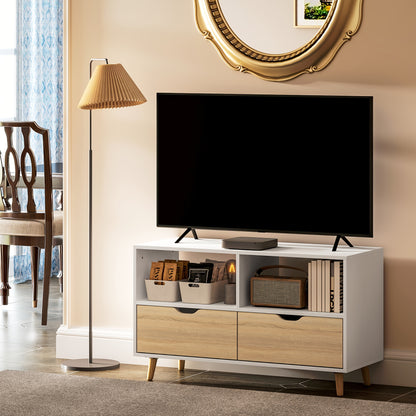 TV Stand, Low Cabinet with 2 Shelves And Drawers 99cm Long TV Table, Living Room TV Stand, White,  Tv Storage, Minimalist Design, Modern Tv Stand, Highquality Materials, Entertainment Center, Apartment Living, Modern Househol