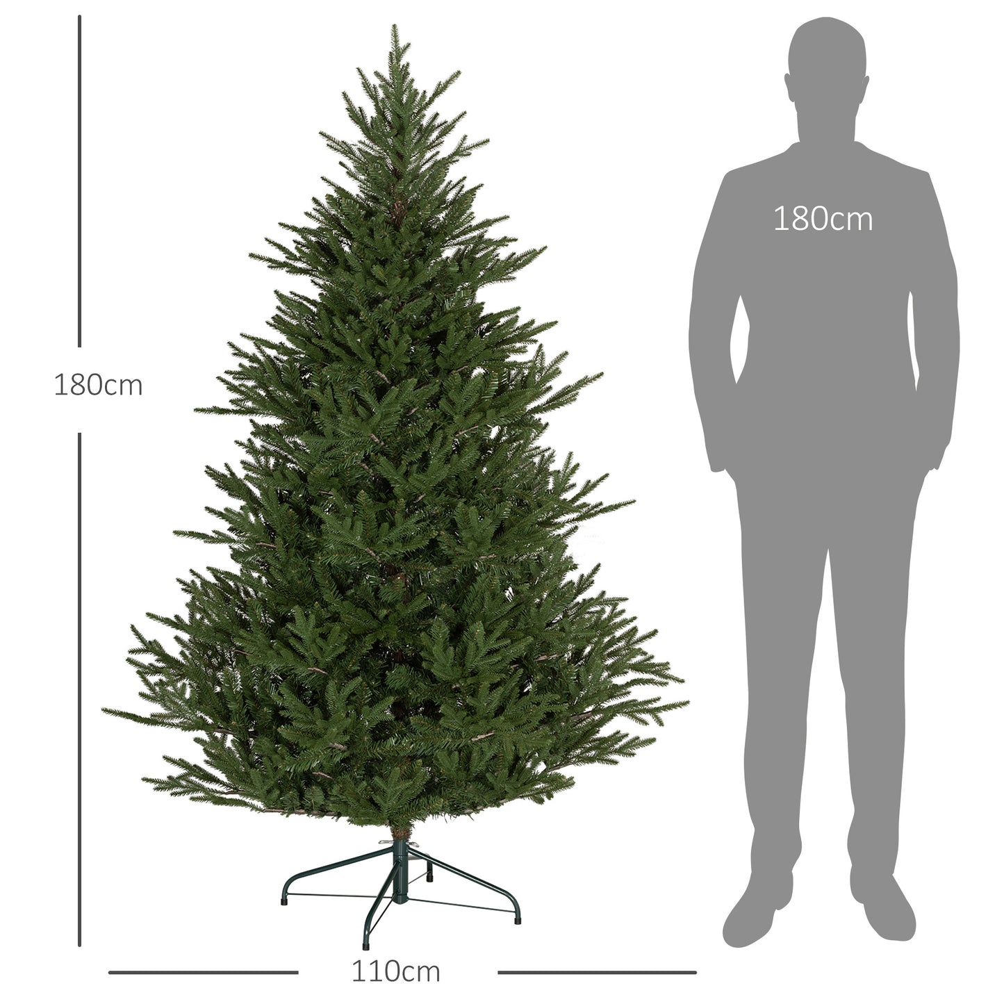 Kunstkerstboom – Nepkerstboom – Kerstboom Kunst – Decoratieve Kerstboom – Groene Kerstboom – 180 cm Hoog – 2380 Takpunten – Vlamvertragend – Metalen Standaard