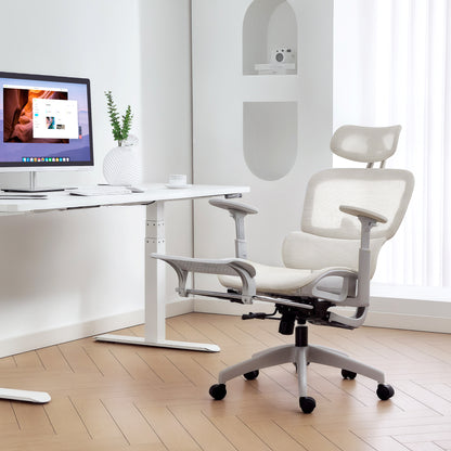 Ergonomische Bureaustoel – Kantoorstoel – Werkstoel – Deskchair – Bureaustoel Beige – Ademend Mesh – Verstelbare Hoofdsteun en Armleuningen