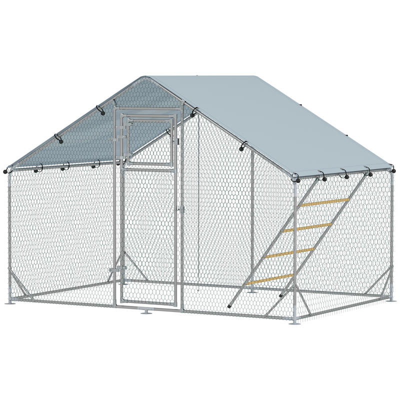Large Chicken Coop with Automatic Feeder & UV-Resistant High Quality Roof - Heavy-Duty Steel Frame, Spacious Outdoor/Indoor Run for 6-8 Chickens, Easy Assembly, Predator-Proof Design, Ventilation Mesh Walls & Floor, Durable M