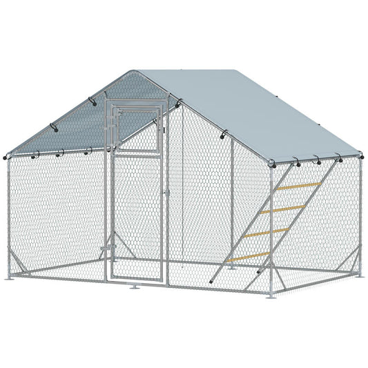 Large Chicken Coop with Automatic Feeder & UV-Resistant High Quality Roof - Heavy-Duty Steel Frame, Spacious Outdoor/Indoor Run for 6-8 Chickens, Easy Assembly, Predator-Proof Design, Ventilation Mesh Walls & Floor, Durable M