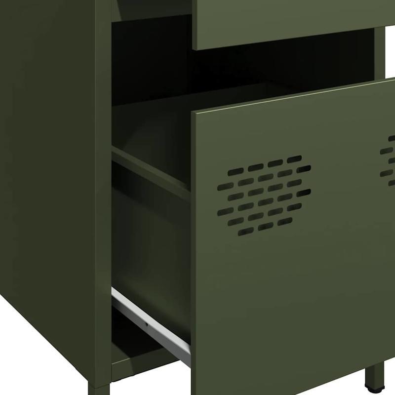 Modern Olive Green Metal Sideboard Cabinet with 3 Drawers & 2 Shelves - Contemporary Design, Cold-Rolled Steel, Removable Top Shelf, 35x39x73.5cm, Perfect for Living Room or Bedroom, Sideboard Cabinet, Bedroom Storage, Minima