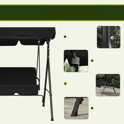 3-zits Tuinbank Schommelbank – Buitenbank – Patio Schommel – Tuin Schommel – Zwarte Schommel – Verstelbaar Dak – Stevig Stalen Frame (172x110x153 cm)