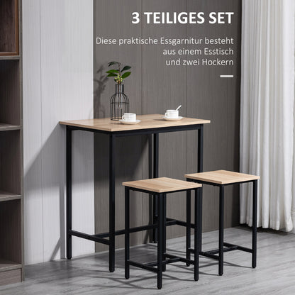 Industrieel Bar Tafel Set – Barset – Bartafel – Bistroset – Hoge Tafel Met Krukken – Natuurlijk Hout – Zwart Metalen Frame – Compact Formaat – Duurzaam Design