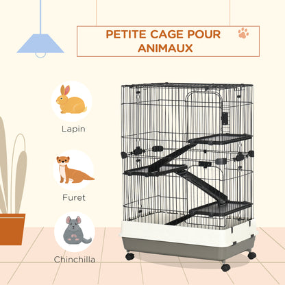 Kooi Kleine Knaagdieren – Huisdierkooi – Caviakooi – Konijnenhok – Hamsterkooi – Metalen Frame – 3 Verwijderbare Platforms – 4 Wielen Met Rem – 81,2x52,7x114 cm – Zwart