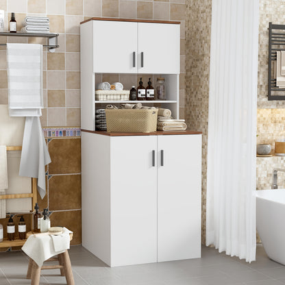 Opbergkast – Opbergmeubel – Kast – Bergkast – Opbergrek – Met Dubbele Deuren – Geschikt Voor Wasmachine 68x68x170cm – Wit – Verstelbare Planken – Stevig Hout