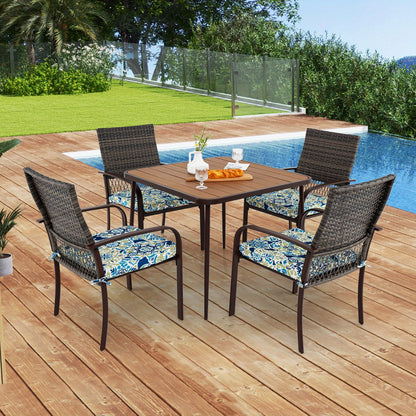 5-delige tuinset – tuinmeubelset – loungeset – terrasset – buitenmeubels – PE-rattan en metaal – vierkante tafel 80x80 cm met parasolgat