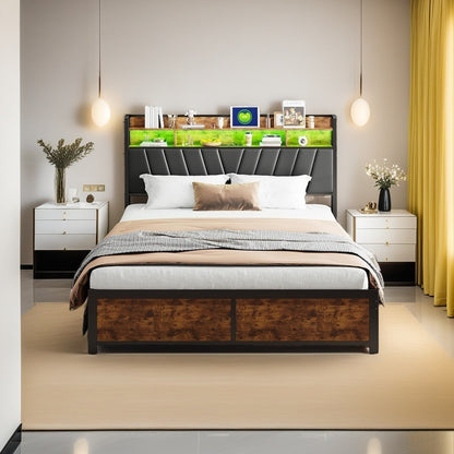 Bedframe – Bedbodem – Bedframe Met Laden – Bedombouw – Bed Met Opbergruimte – 180x200 cm – LED Verlichting Met USB Opladen – Zwart Met 4 Laden