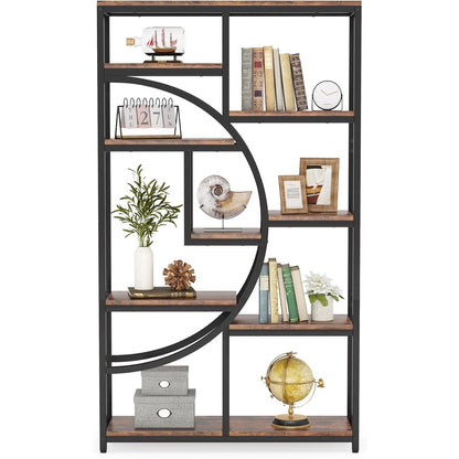 Boekenkast – Boekrek – Wandrek – Opbergkast – Vakkenkast – 9 Open Vakken – Robuust MDF Met Metaal – Industrieel Design – Rustic Brown & Zwart