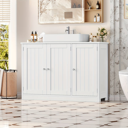 Kealive White 3-Door Modern Bathroom Cabinet with Adjustable Shelves & Doors - Vanity Unit, White, Golden-Toned Knobs, Space-Saving Storage for Bathrooms, Easy Assembly (Fits Small/Large Bathrooms)