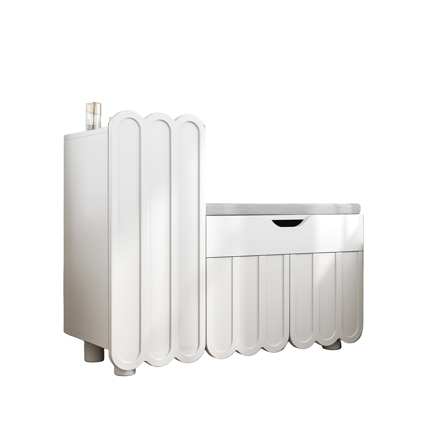 Schoenenkast – Schoenmeubel – Schoenrack – Schoenopberger – Schoenbank – Modern Wit – 3-Deurs – Zitbank – 3,2+ Kubieke Voet Opbergruimte – Duurzaam Niet-Houten Materiaal