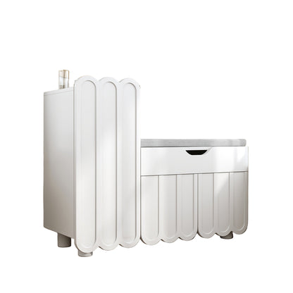 Schoenenkast – Schoenmeubel – Schoenrack – Schoenopberger – Schoenbank – Modern Wit – 3-Deurs – Zitbank – 3,2+ Kubieke Voet Opbergruimte – Duurzaam Niet-Houten Materiaal