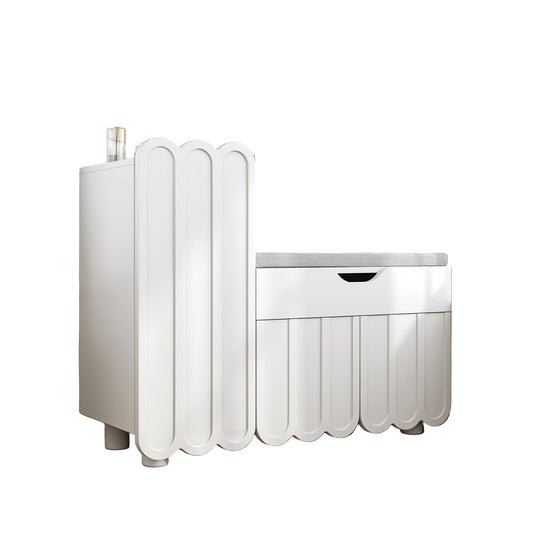 Schoenenkast – Schoenmeubel – Schoenrack – Schoenopberger – Schoenbank – Modern Wit – 3-Deurs – Zitbank – 3,2+ Kubieke Voet Opbergruimte – Duurzaam Niet-Houten Materiaal