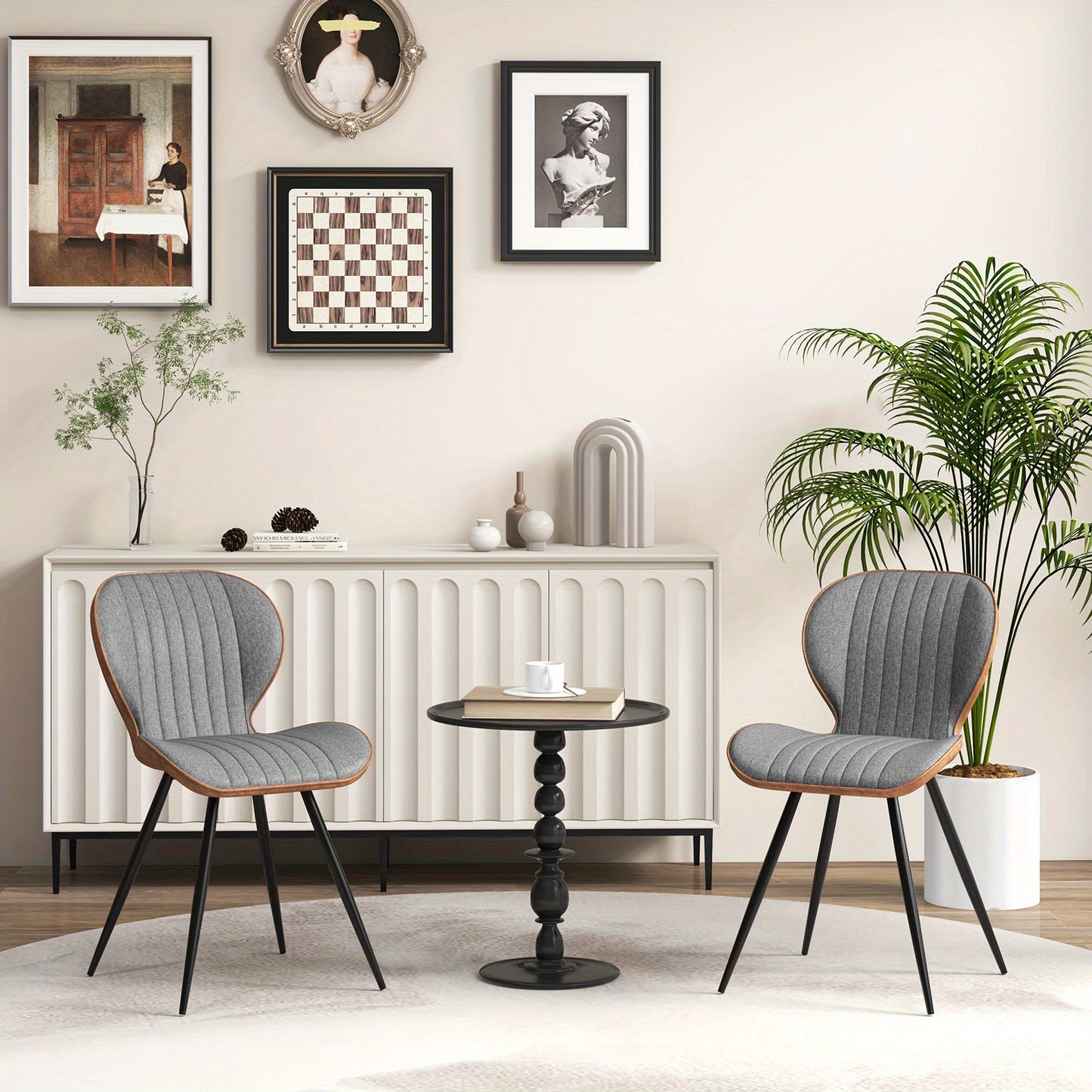 2 Set Armless Dining Chair w/ Curved Backrest U-shaped Seat & Non-slip Foot Pad