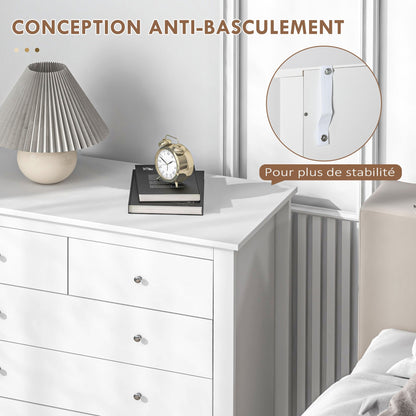 Commode – Ladekast – Dressoir – Opbergkast – Kast – MDF & Spaanplaat – 5 Lades Met Metalen Glijders & Anti-Kantelbeveiliging – Wit 79x39,5x80,5 cm