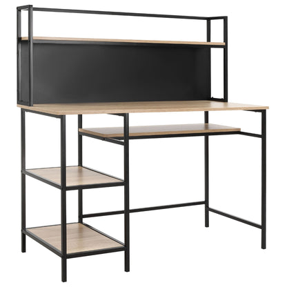Computertafel – Bureau – Computerbureau – Bureautafel – Laptoptafel – Industrieel Design – Groot Werkblad 120x53 cm – Zwart Metalen Frame & Licht Eiken