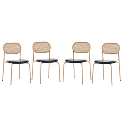Merax 4-Piece Dining Chair Set, Modern Simple Leisure Chair with Four Metal Support Legs, Rattan Leisure Chair, Living Room and Bedroom Chair (Black+Brown)