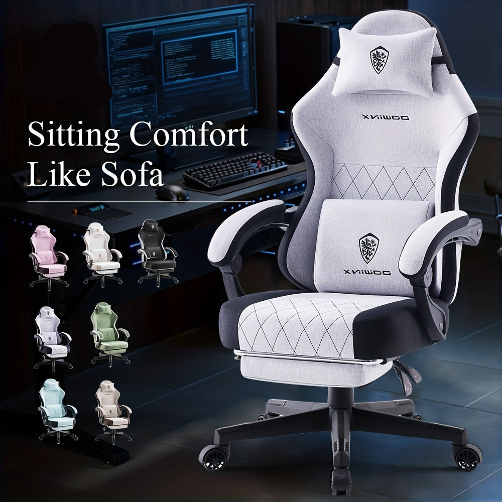 Gamingstoel – Bureaustoel – Computestoel – Racestoel – Zwarte Grijs Groene Gaming Chair – Ergonomisch Met Verstelbare Lendensteun – Voetensteun & Hoge Rugleuning