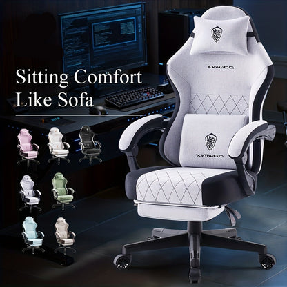Gamingstoel – Bureaustoel – Computestoel – Racestoel – Zwarte Grijs Groene Gaming Chair – Ergonomisch Met Verstelbare Lendensteun – Voetensteun & Hoge Rugleuning