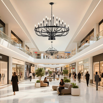 Boerderij kroonluchter – landelijke hanglamp – industrieel licht – metalen lamp – grote kroonluchter – 24-lichts E14 fitting – lichtgewicht & modern design – geschikt voor hoge plafonds