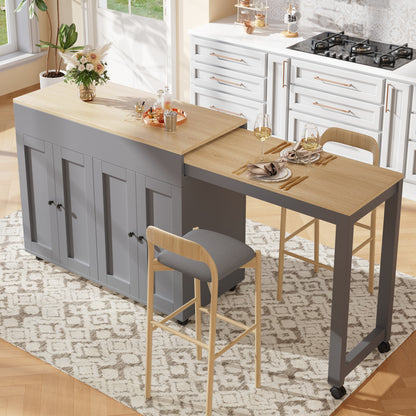 Uitschuifbare Bartafel – Bar Tafel – Eettafel – Keukentafel – Sta Tafel – Met 6 Opbergvakken – Houten Look Tafelblad – 118-180x50x94 cm – Grijs