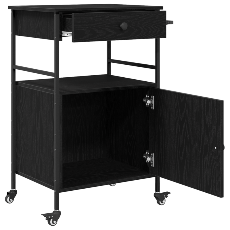 Kitchen Trolley in Black Oak – 56×43×89.5 cm, Processed Wood, Multi-Layer Storage, Rollable. Ideal for Kitchen, Dining Room. Seriously Textured, Sturdy, Durable, Practical, and Versatile