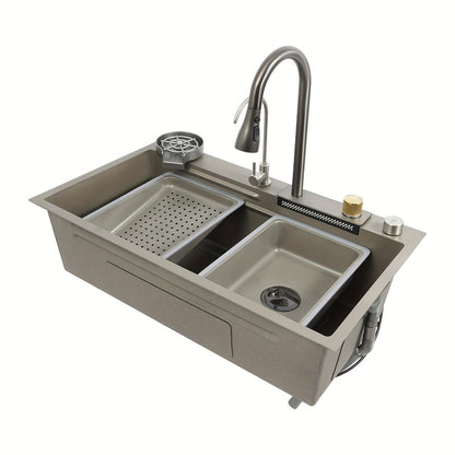Spoelbak – Keukenspoelbak – Inbouwspoelbak – RVS Spoelbak – Zwarte Spoelbak – 80x45 cm – Uittrekbare Kraan Met 360° Draaibereik