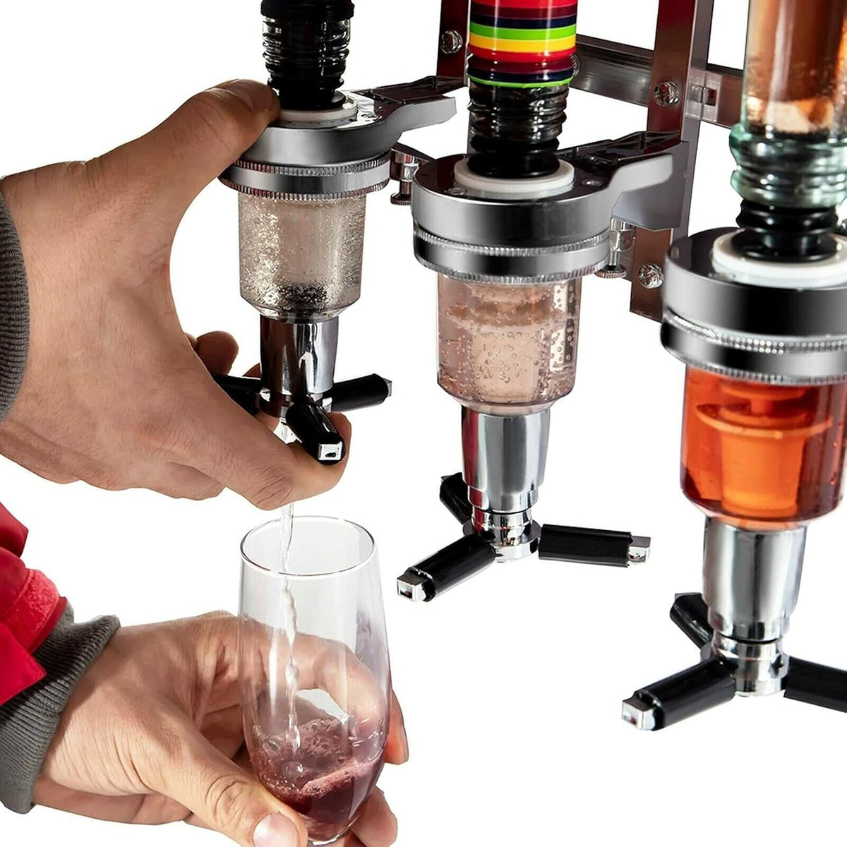 4-Bottle Wall-Mounted Beverage Dispenser (Bar Butler) - Heavy-Duty Aluminum Drink Dispenser with Spigot Tap, Space-Saving Countertop/Kitchen/Party Server System, Compatible with Soda, Juice, Water - Easy Install for Home Bars & Restaurants, Wine Dispenser