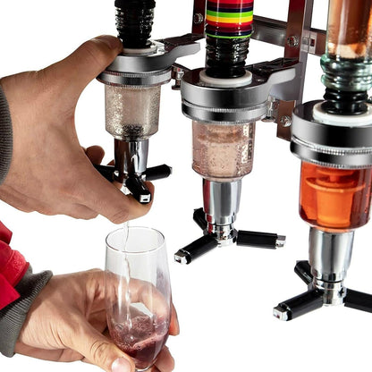4-Bottle Wall-Mounted Beverage Dispenser (Bar Butler) - Heavy-Duty Aluminum Drink Dispenser with Spigot Tap, Space-Saving Countertop/Kitchen/Party Server System, Compatible with Soda, Juice, Water - Easy Install for Home Bars & Restaurants, Wine Dispenser