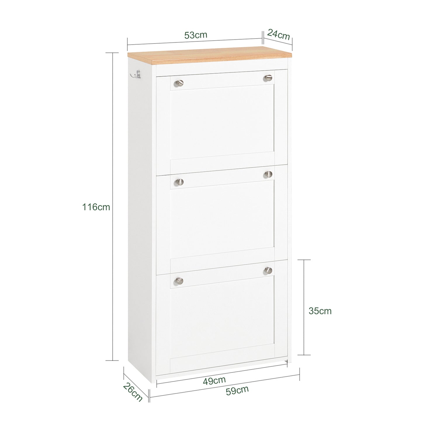 Schoenenrek – Schoenenkast – Schoenenopberger – Halmeubel – Schoenenbank – 3 Klapdeuren – Verstelbare Planken – Anti-Kantelbeveiliging – Wit Hout – 59x26x116 cm