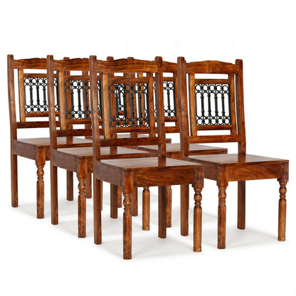 Eetkamerstoelen – Stoelen – Zwarte Stoelen – Houten Stoelen – Massief Houten Stoelen – Set van 6 – Massief Acaciahout – Handgemaakt en Duurzaam