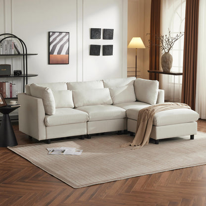 Hoekbank – Hoeksalon – Loungebank – Slaapbank – 3-Zitsbank – Katoen-Linnen Stof – Verwijderbare Voetenbank – Stevig Houten Frame – Comfortabele Kussens