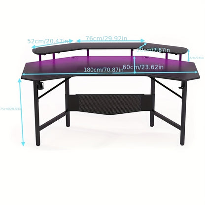 Gaming Desk – Gamebureau – Bureau – Werkplek – Speeltafel – Ergonomisch Vleugelontwerp – Stevig Metalen Frame – Zwart