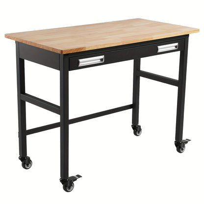 Werkbank – Werktafel – Werkbank Op Wielen – Werkbank Met Lade – Mobiele Werkbank – Houten Werkblad 122 cm – Draagkracht Tot 680 kg