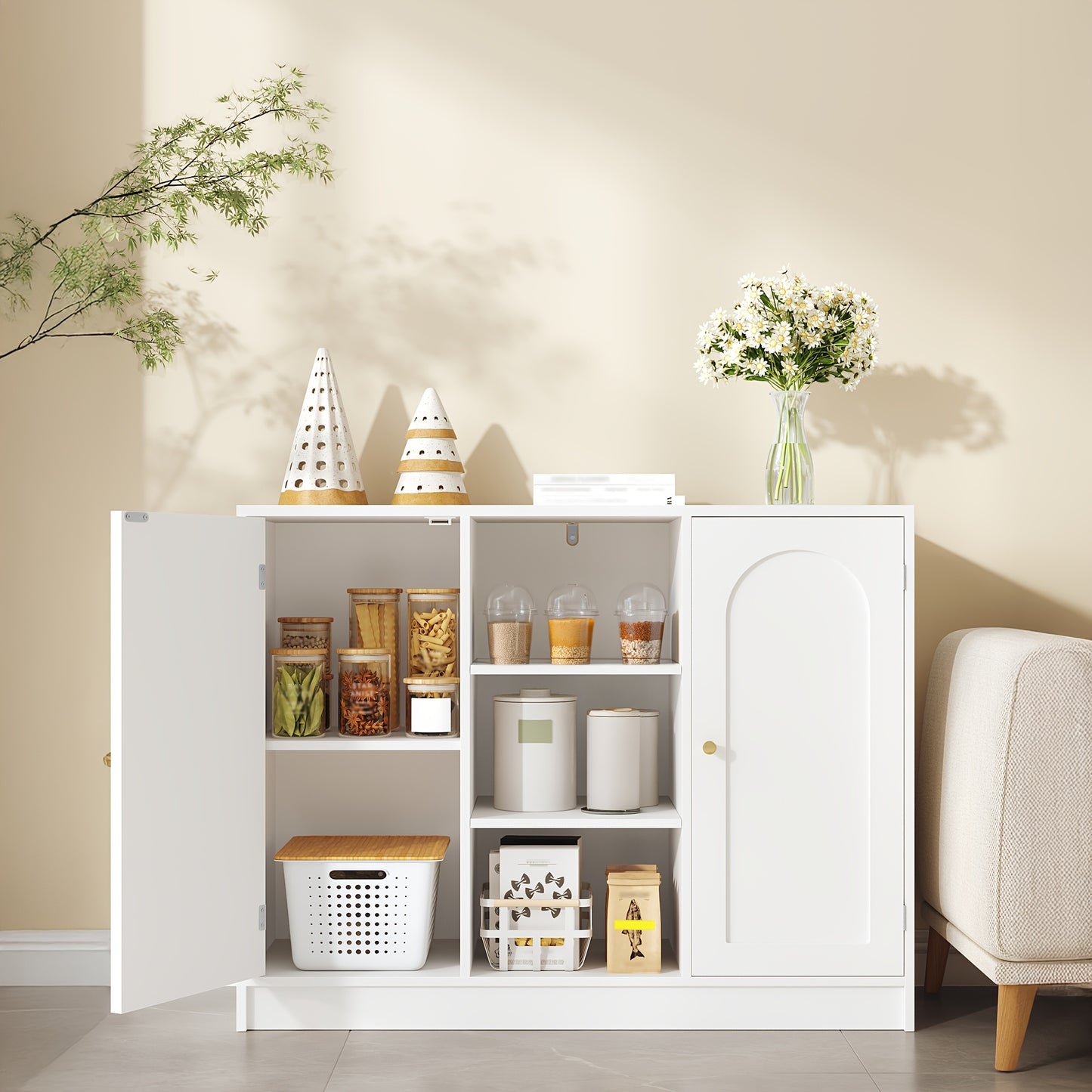 Badkamerkast – Badkamermeubel – Keukenkast – Opbergkast – Dressoir – 2 Deuren – Verstelbare Planken – 30x100x81,5 cm – Wit – Minimalistisch Design