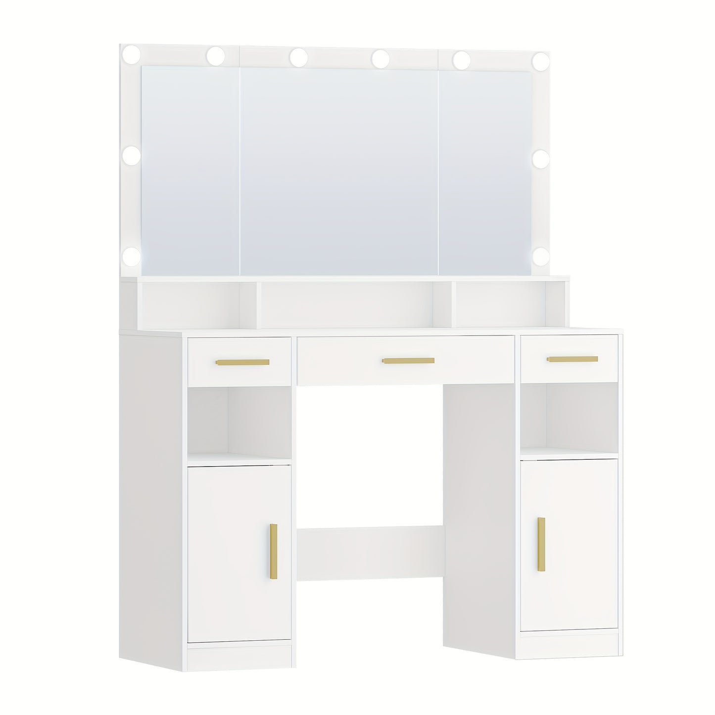 Kaptafel – Make-uptafel – Toiletmeubel – Schminktafel – Slaapkamermeubel – Wit – Groot Spiegeloppervlak – Veel Opbergruimte met 3 Lades en 2 Kasten