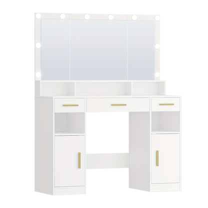 Kaptafel – Make-uptafel – Toiletmeubel – Schminktafel – Slaapkamermeubel – Wit – Groot Spiegeloppervlak – Veel Opbergruimte met 3 Lades en 2 Kasten