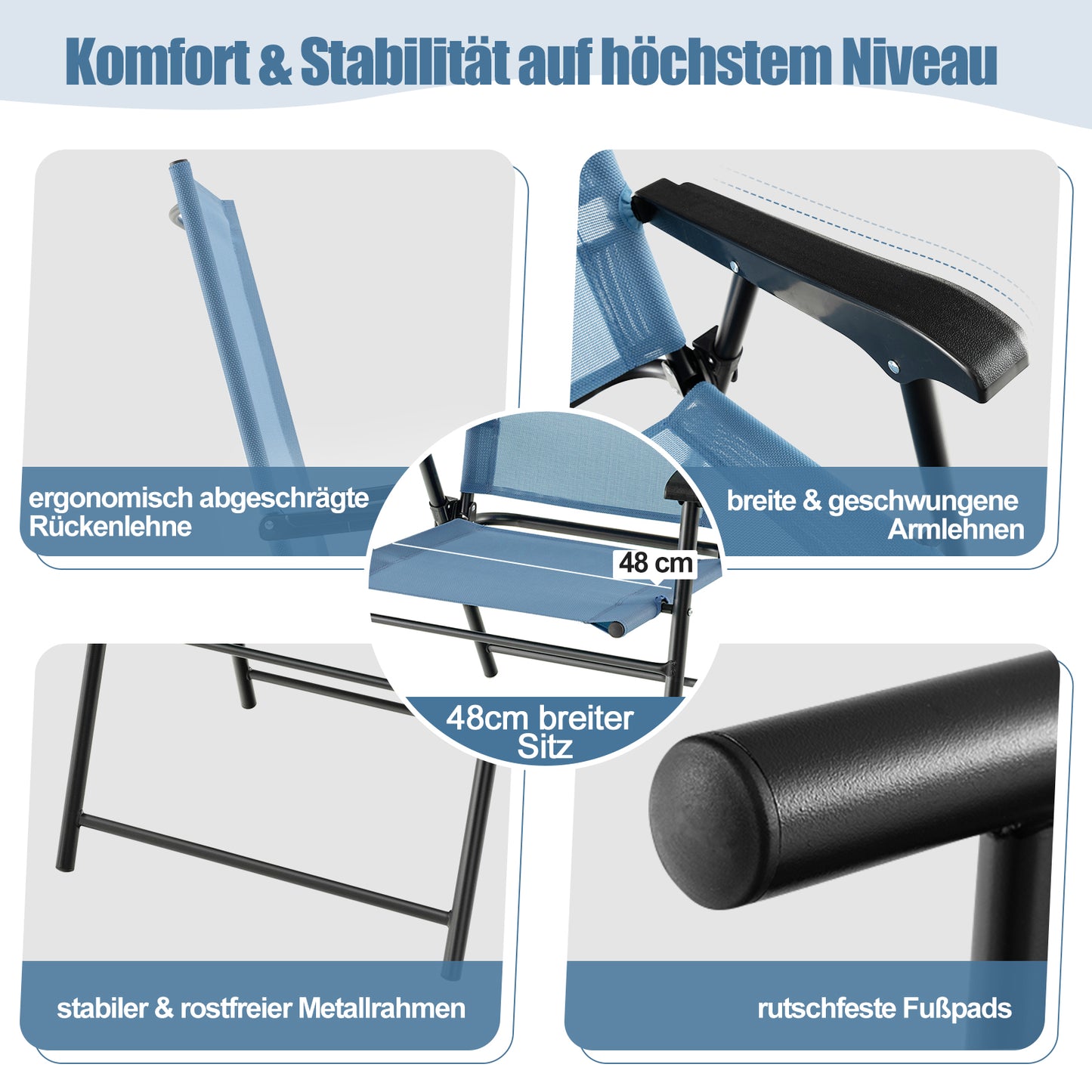 Tuinstoel – Terrasstoel – Lounge Stoel – Campingstoel – Inklapbaar – Met Metalen Frame – Comfortabel Sling Rugontwerp – Set Van 4