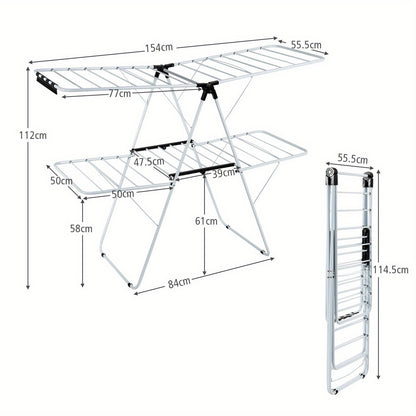 Droogrek – Wasrek – Wasstandaard – Wasdrogers – Waslijnrek – Inklapbaar – Verstelbare Vleugels – Stalen Frame – 2-laags & Stevig – Voor Binnen en Buiten Gebruik