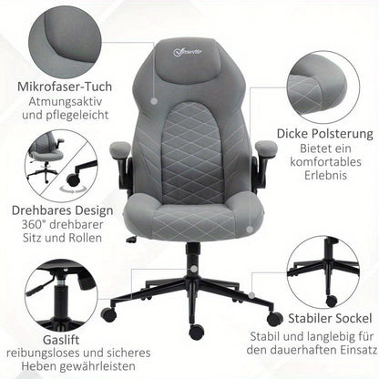 Bureaustoel – Ergonomische Stoel – Office Chair – Gamingstoel – Draaistoel – Verstelbare Armleuningen – Lendensteun – PU Bekleding – Robuust Vijfwiel Onderstel – Grijs Modern Design