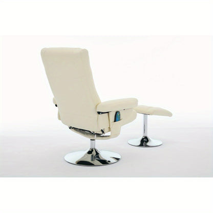 Modern White Beige Reclining Swivel Chair and Footstool Set with 360° Rotating Mechanism, Manual Recliner Sofa with Stool for Living Room, Bedroom - Easy Assembly, Durable Comfortable Lounge Chair with Sturdy Footrest, Space