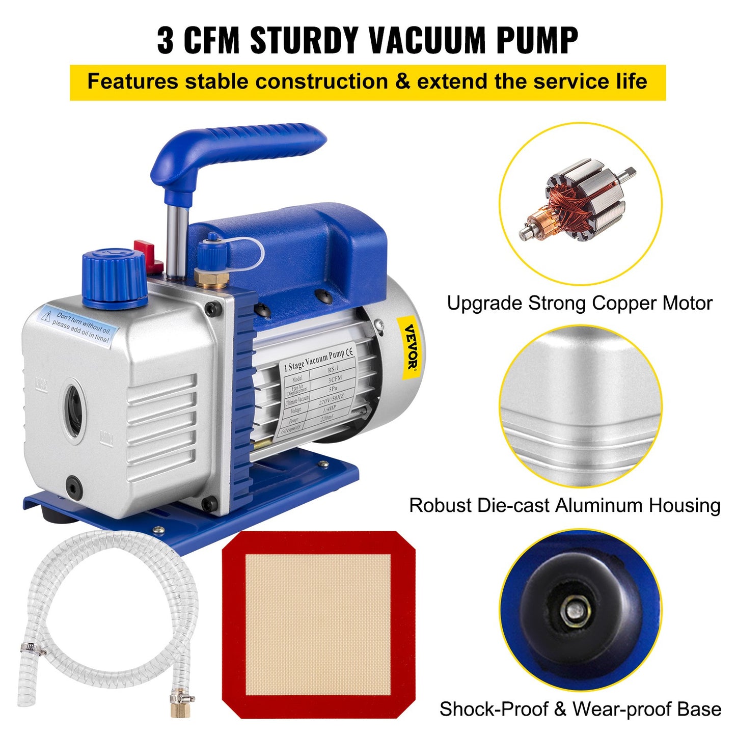 Vacuümpomp – Vacuümpompset – Vacuümpomp Kit – Vacuümsysteem – Vacuümkamer – 13 Liter RVS Kamer – 1/4 HP 3 CFM Motorvermogen