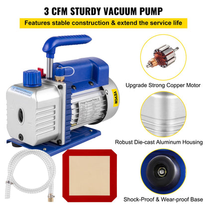 Vacuümpomp – Vacuümpompset – Vacuümpomp Kit – Vacuümsysteem – Vacuümkamer – 13 Liter RVS Kamer – 1/4 HP 3 CFM Motorvermogen