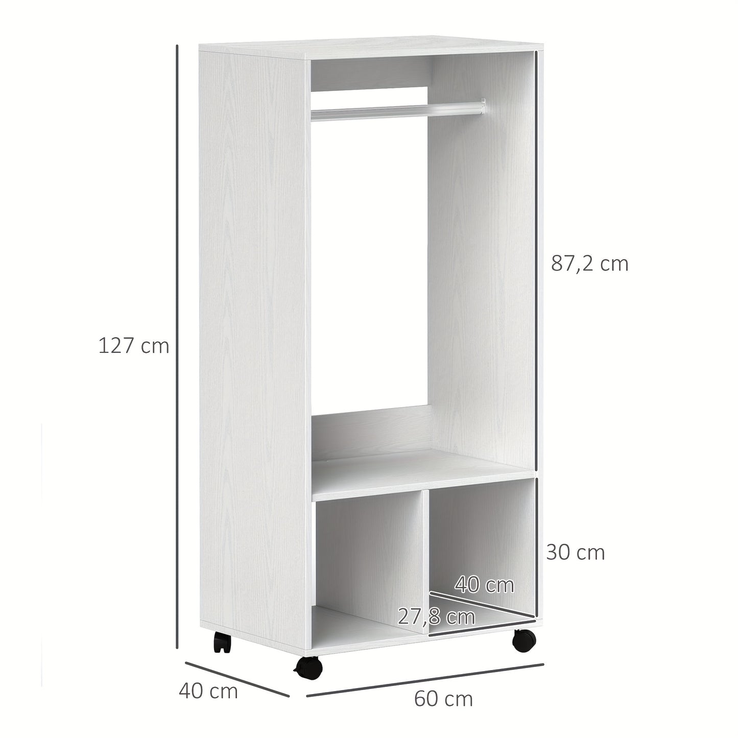 Mobiele Kledingkast – Verplaatsbare Kast – Draagbare Klerenkast – Opbergkast – Kledingrek – Compact 60x40x127 cm – Aluminium Frame en 4 Zwenkwieltjes