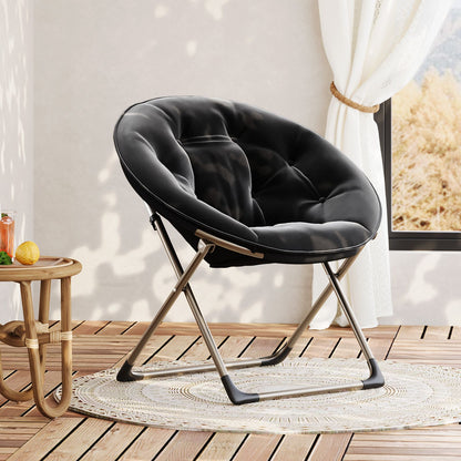 Loungestoel – Fauteuil – Zithoekstoel – Relaxstoel – Inklapbare Stoel – Memory Foam Zitting – Vleugelrugleuning – Ruimtebesparend – Stabiel Metalen Frame – Zwart
