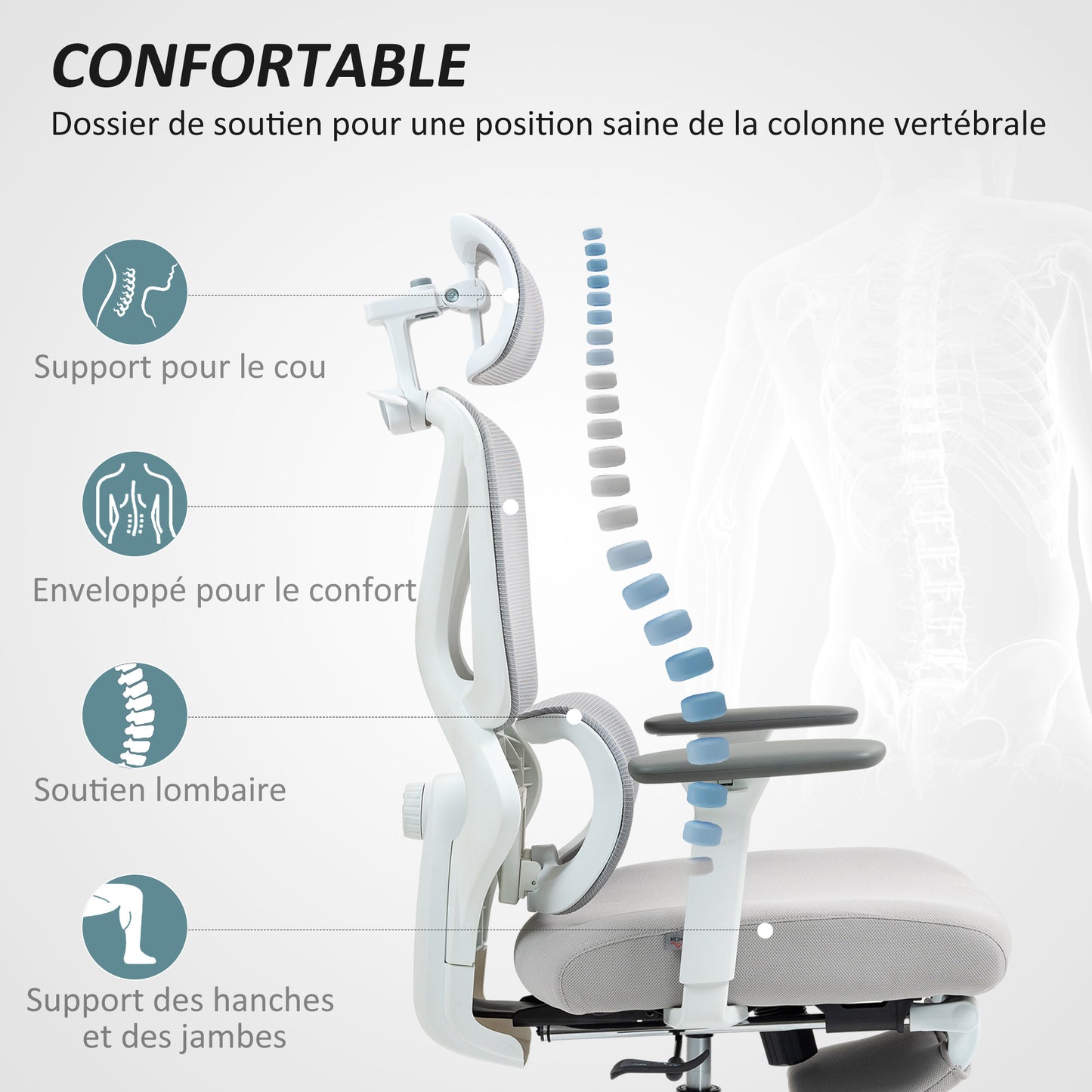Bureaustoel – Office Chair – Kantoorstoel – Draaistoel – Gamestoel – Verstelbare Hoogte – Kantelbare Rugleuning tot 135° – Ademend Mesh – 3D Armleuningen